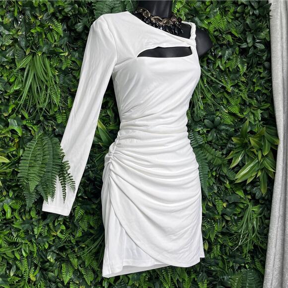 ZARA Dress Women XS‎ White One Shoulder Mini Ruched Cut Out Party 1928 - Picture 1 of 9